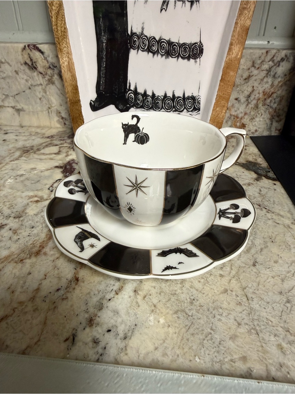 Halloween-Themed Teacup and Saucer